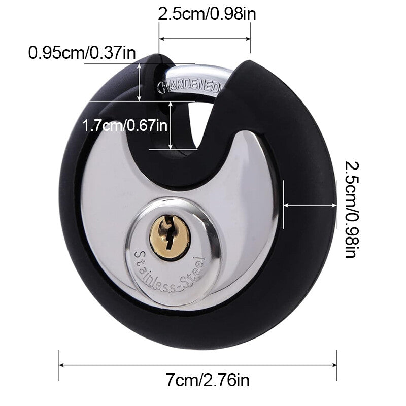 70 Mm Stainless Steel Heavy Duty Round Disc Padlock Secure Door Lock With Keys