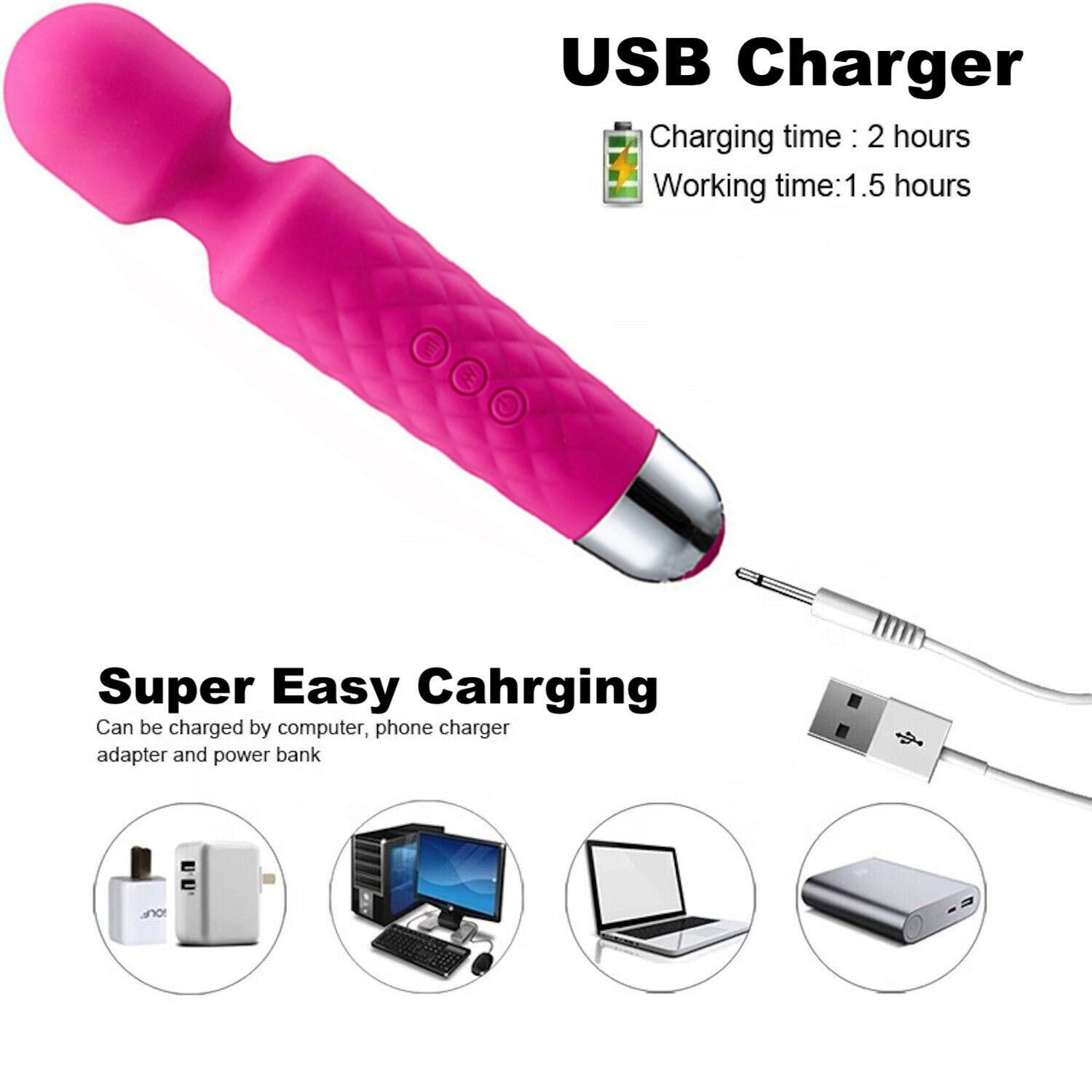 Magic Massage Wand Muscle Relaxation Massager Stick 20 Speed Vibrating Full Body Therapy Motor USB Rechargeable