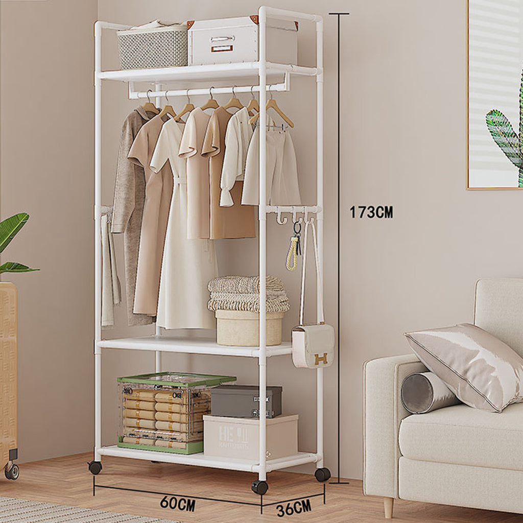 Multifunctional Clothes Rail Garment Hanging Stand Shoe Rack Home Storage Shelf White Without Wheels