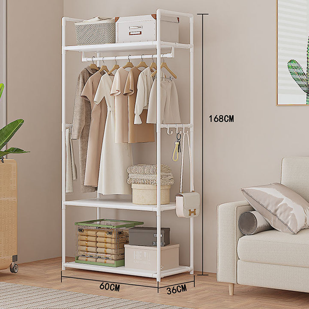 Multifunctional Clothes Rail Garment Hanging Stand Shoe Rack Home Storage Shelf White Without Wheels