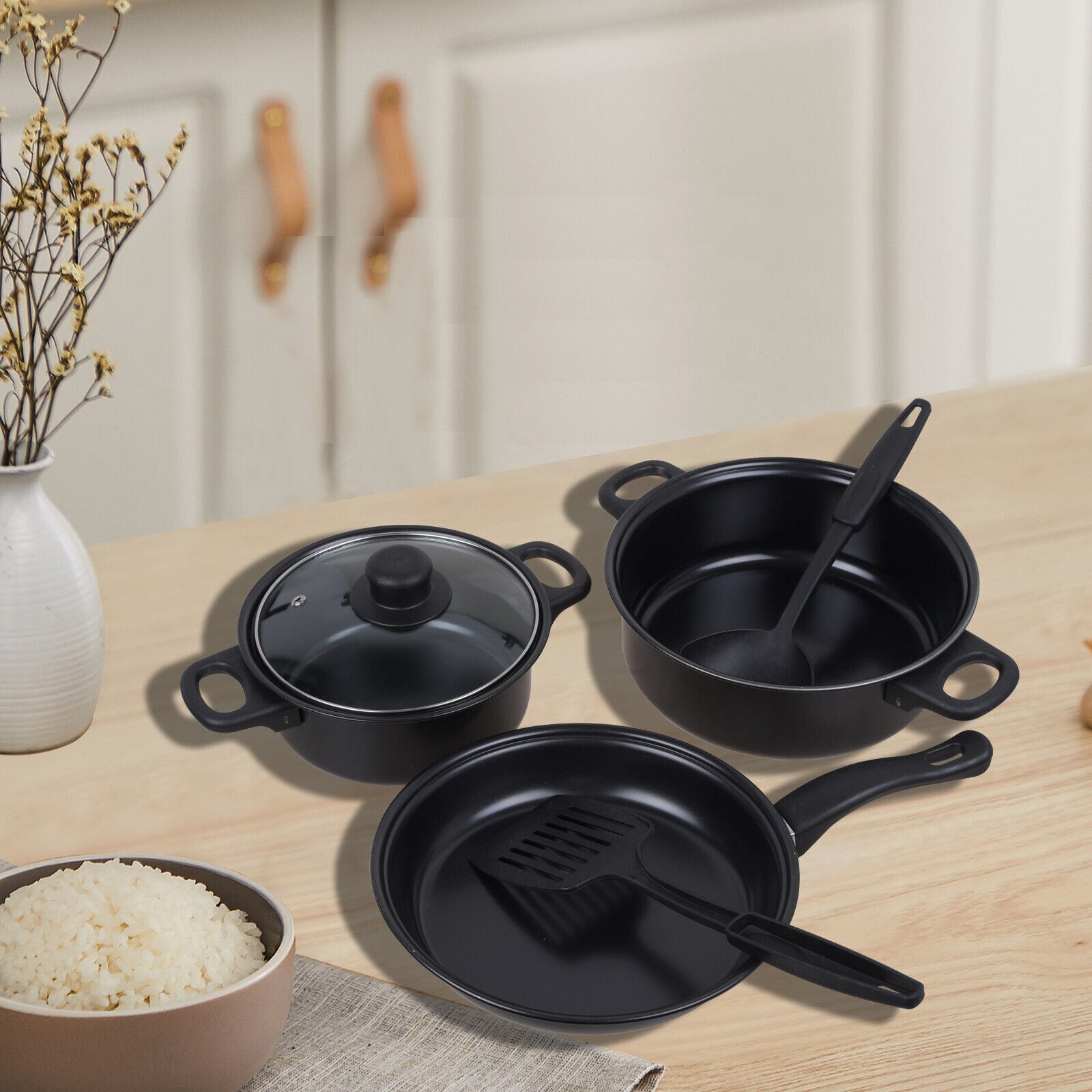 13pcs Cookware Set Pan Pot Non Stick Saucepans Frying Pan Cookware Set Glass Lid