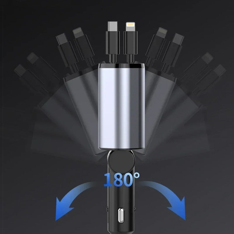 4IN1 120W Retractable Car Charger USB Type C Cable Fit Phone
