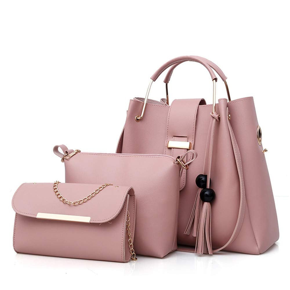 Womens Purse And Handbag 3Pcs Bag Set Tassel Tote Clutch Satchel