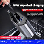 4IN1 120W Retractable Car Charger USB Type C Cable Fit Phone