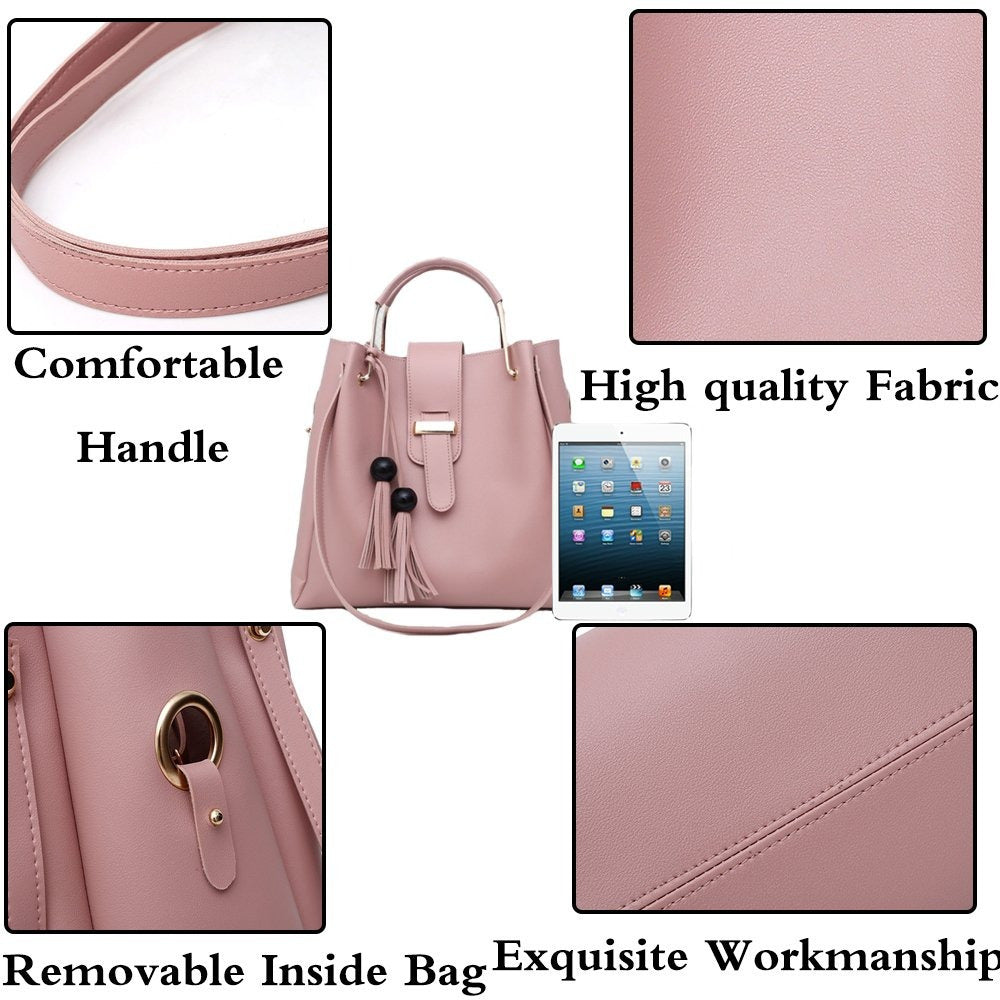 Womens Purse And Handbag 3Pcs Bag Set Tassel Tote Clutch Satchel