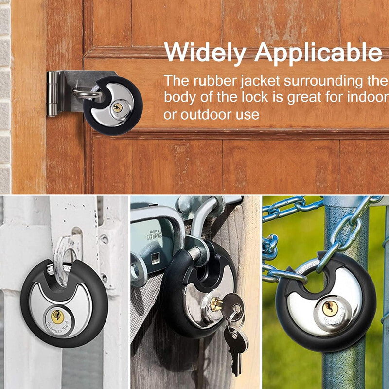 70 Mm Stainless Steel Heavy Duty Round Disc Padlock Secure Door Lock With Keys