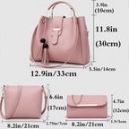 Womens Purse And Handbag 3Pcs Bag Set Tassel Tote Clutch Satchel