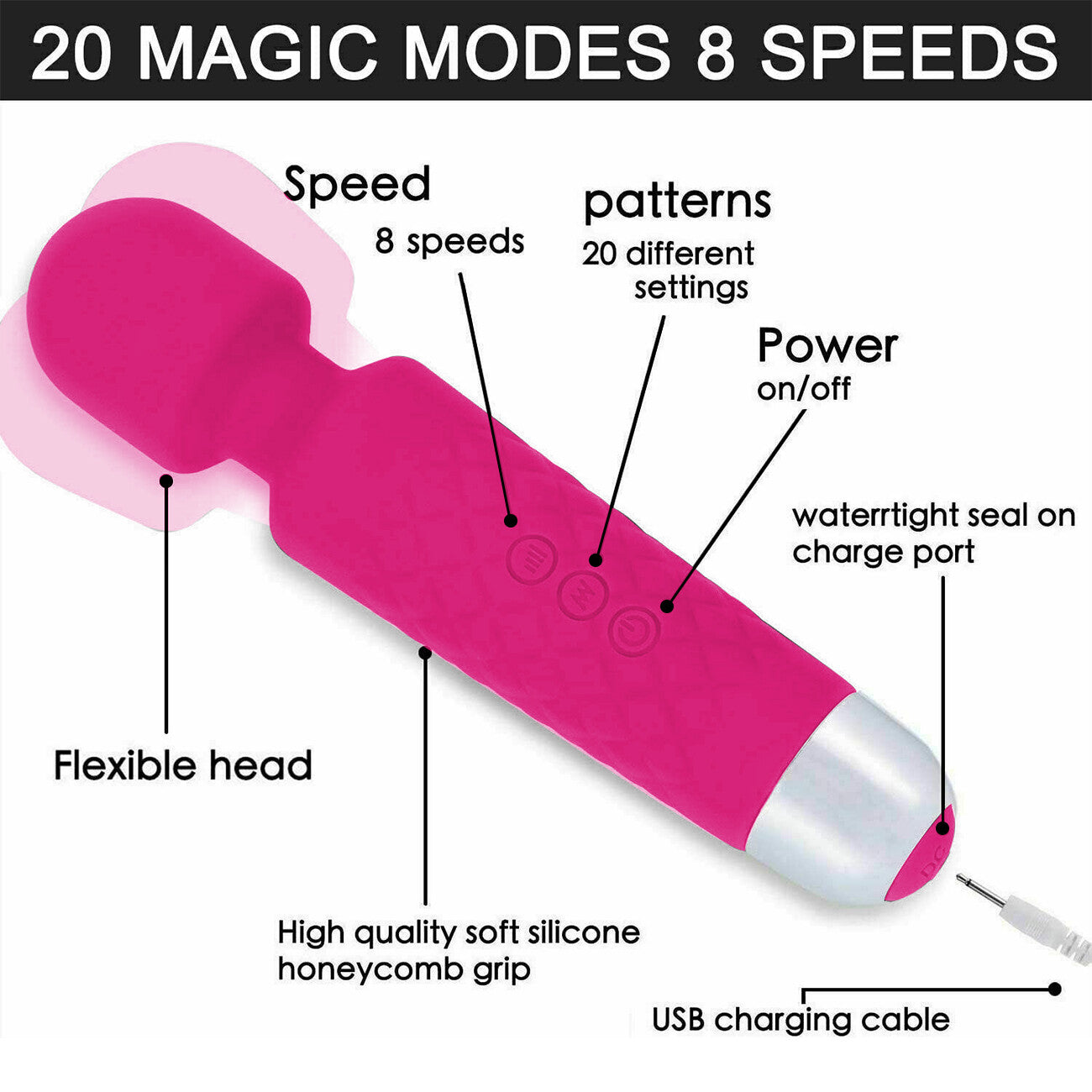 Magic Massage Wand Muscle Relaxation Massager Stick 20 Speed Vibrating Full Body Therapy Motor USB Rechargeable