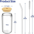 2pcs Glass Cups Set  Cups With Lids And Straw  Cleaning Brush 500ml
