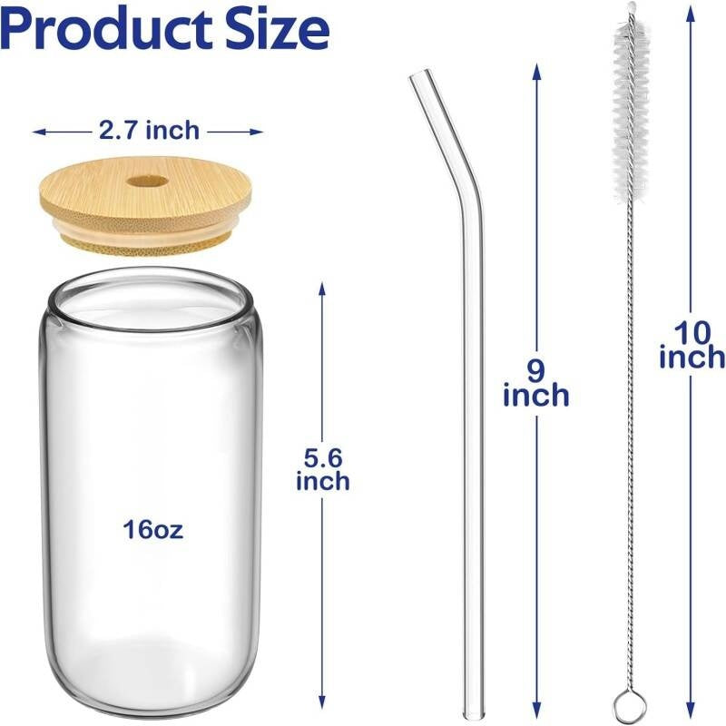 2pcs Glass Cups Set  Cups With Lids And Straw  Cleaning Brush 500ml