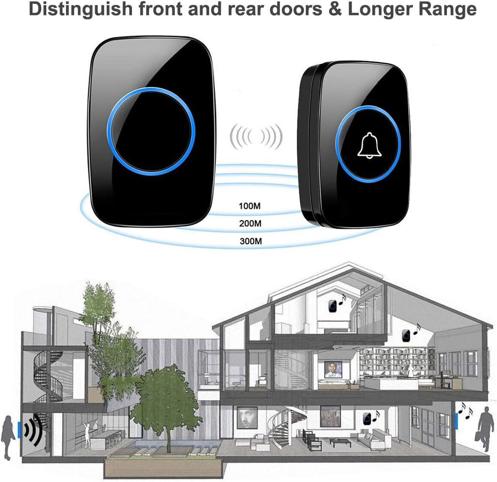 10 0 0ft Wireless Door Bells Waterproof Long Range Battery Home Cordless Doorbell