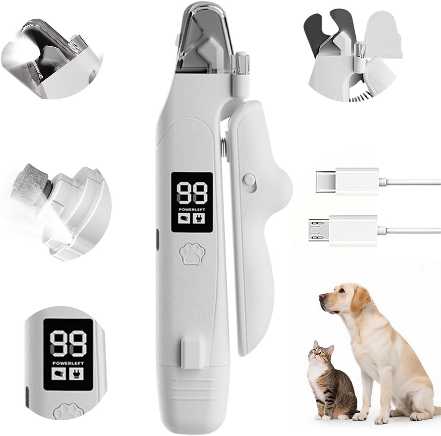 2-in-1 Led Light Cat Anti-blood Nail Grinder Dog Pet Nail Clipper Nail Clipper