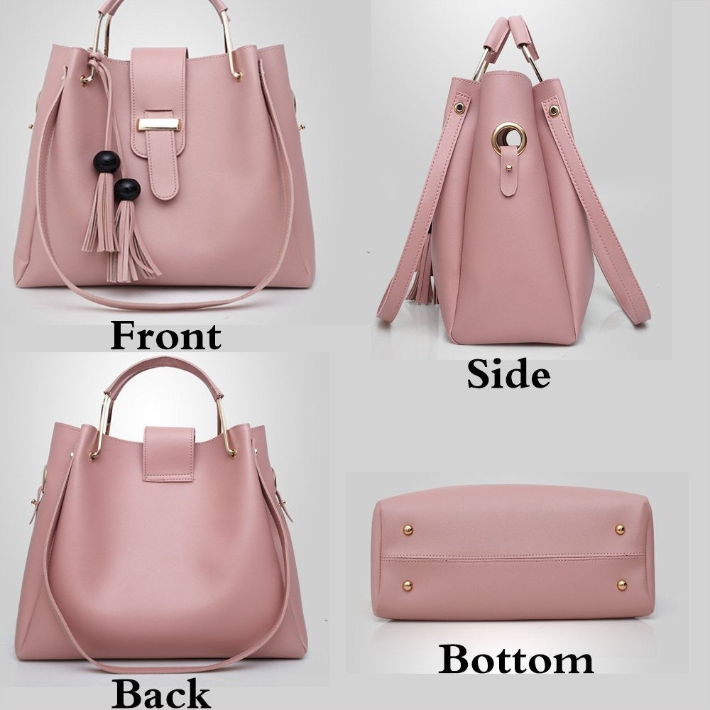 Womens Purse And Handbag 3Pcs Bag Set Tassel Tote Clutch Satchel
