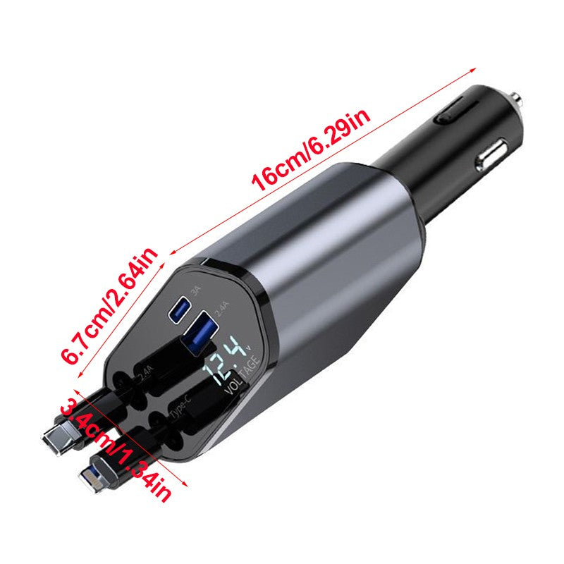 4IN1 120W Retractable Car Charger USB Type C Cable Fit Phone