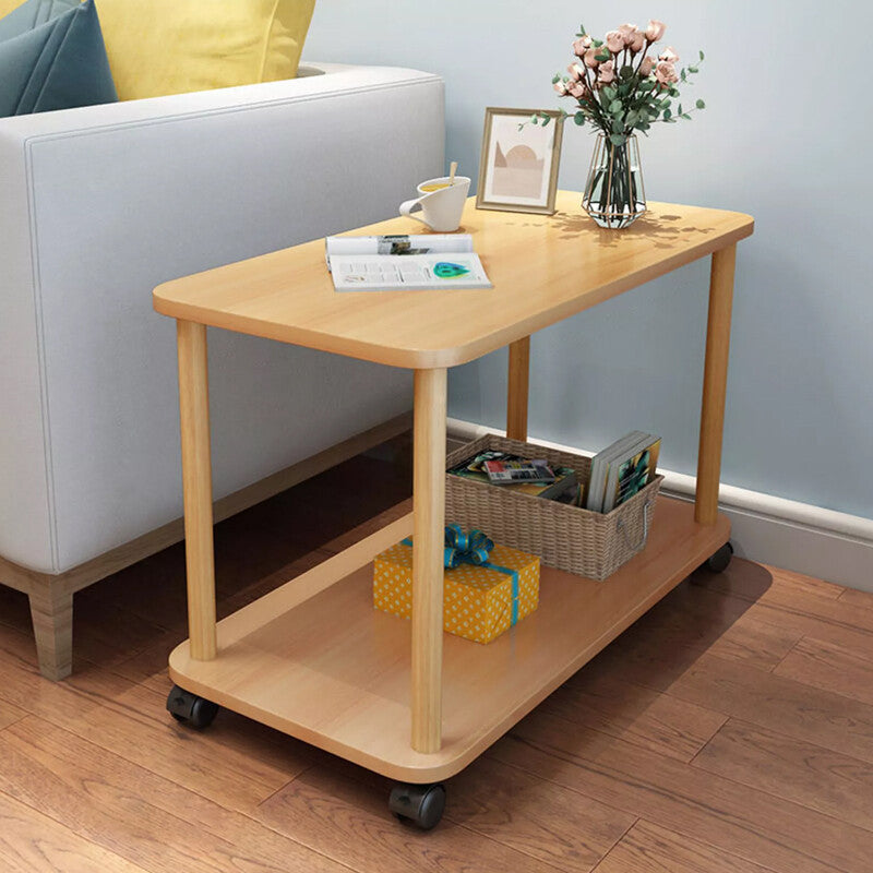 Sofa Side Table 2 Layers Coffee Snack Laptop End Tables With Wheels Home UK-white-60x30x53