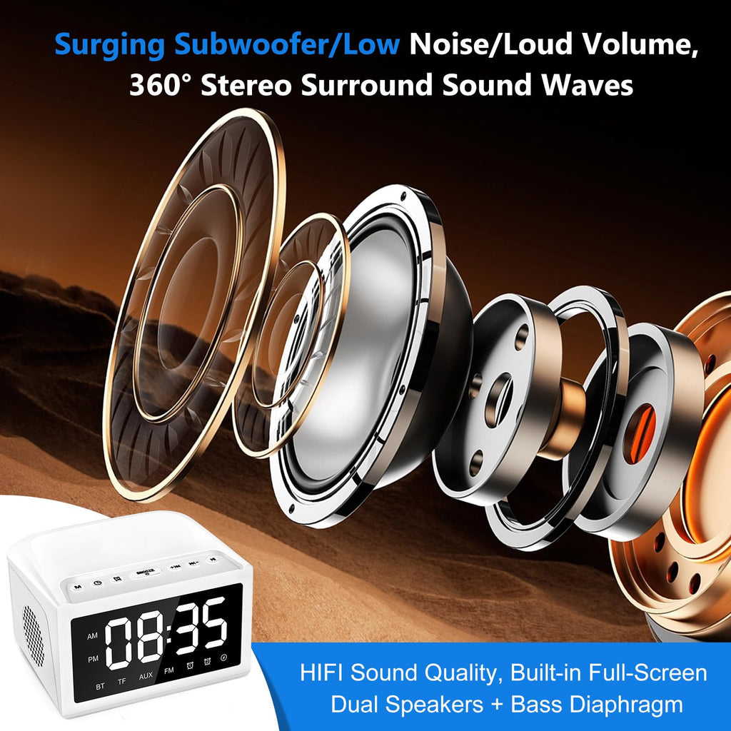 Alarm Clocks Bedside, Digital Alarm Clock Radio With Bluetooth Speaker,