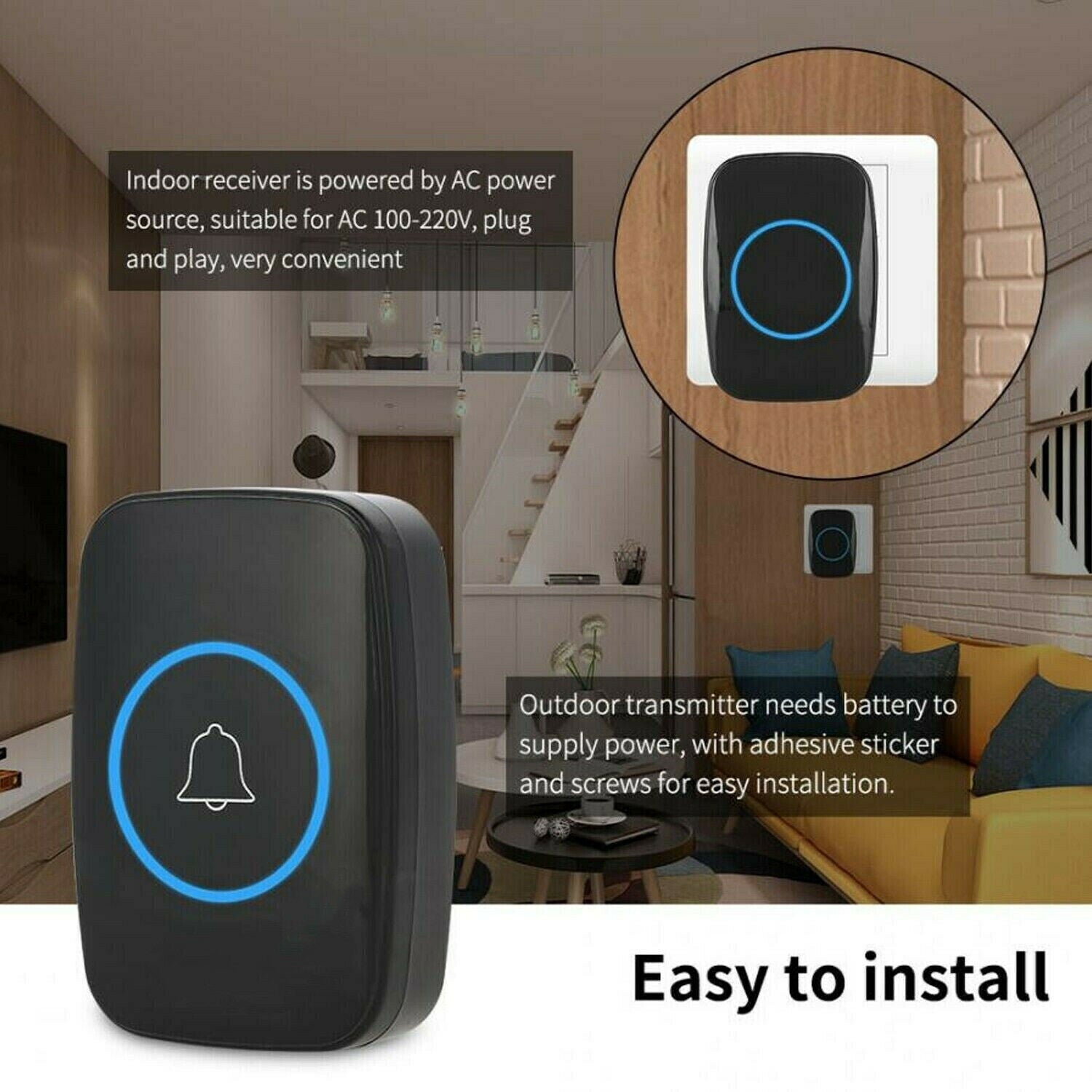10 0 0ft Wireless Door Bells Waterproof Long Range Battery Home Cordless Doorbell