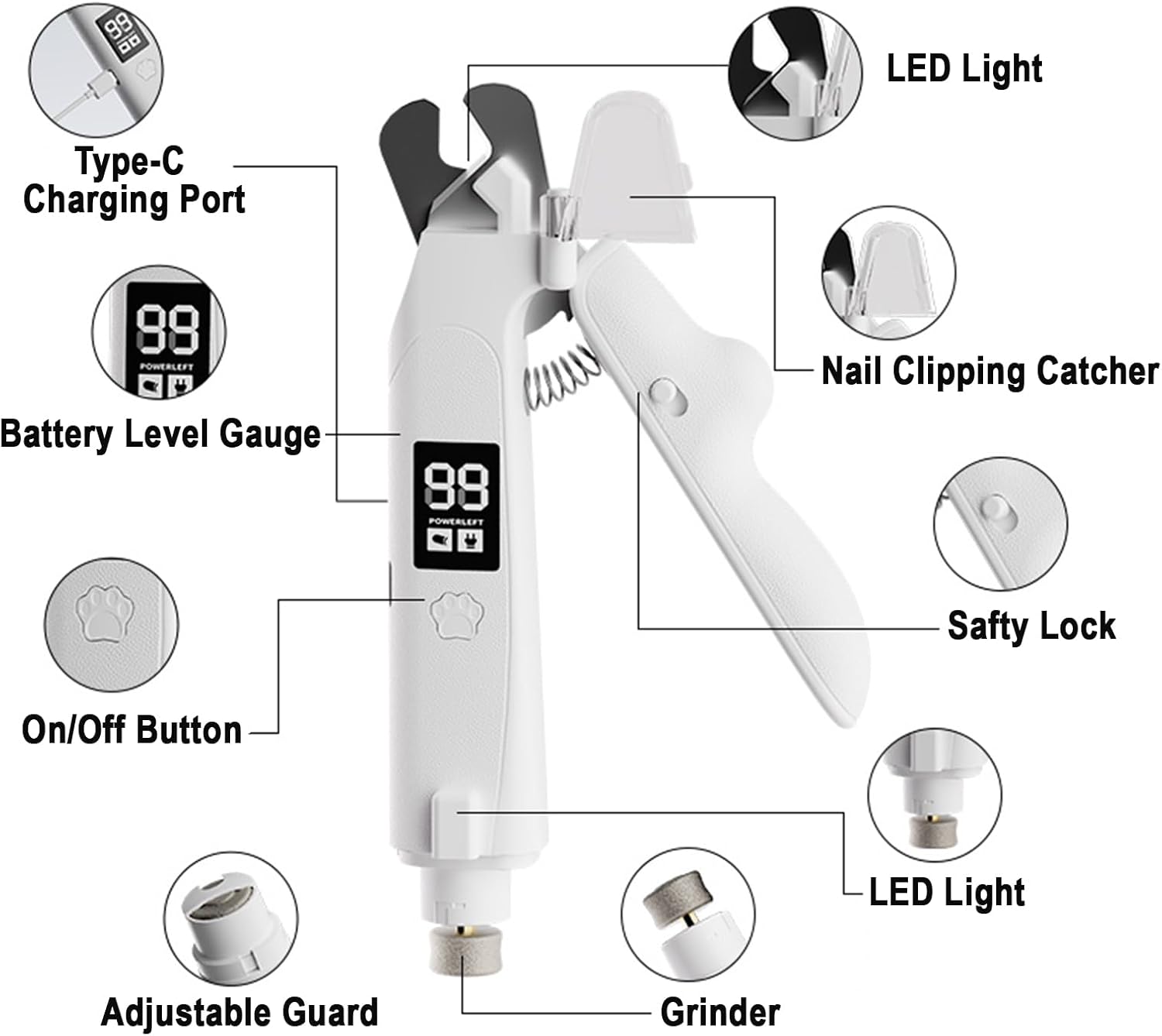 2-in-1 Led Light Cat Anti-blood Nail Grinder Dog Pet Nail Clipper Nail Clipper