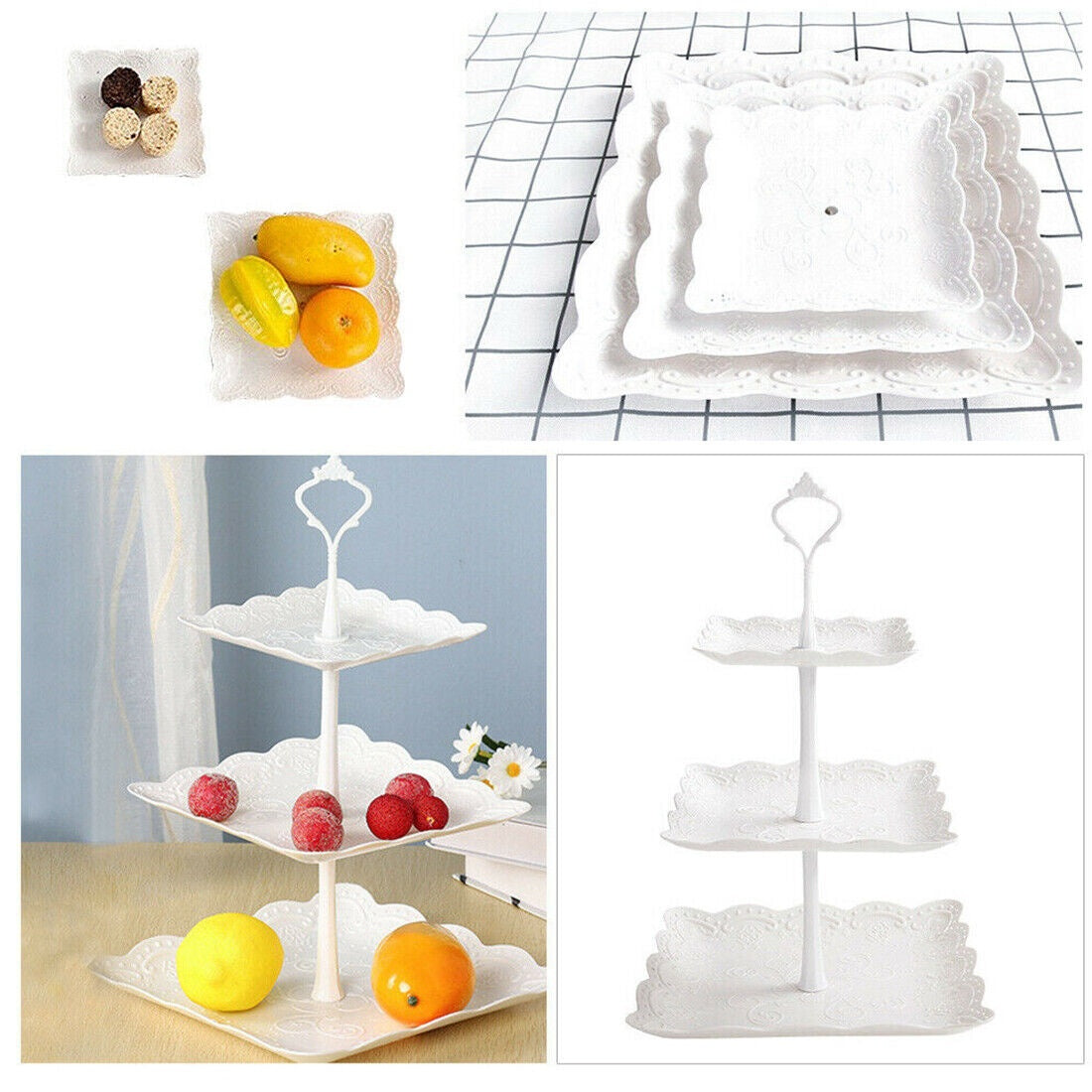 Elegant 3-Tier Square Cake Stand Set - 2Pcs Plastic Dessert Tower For Tea Parties And Weddings Office & School Supplies