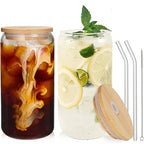 2pcs Glass Cups Set  Cups With Lids And Straw  Cleaning Brush 500ml