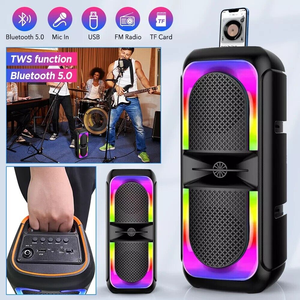 High Bass TWS Wireless Bluetooth Speakers Portable Subwoofer Outdoor Party RGB