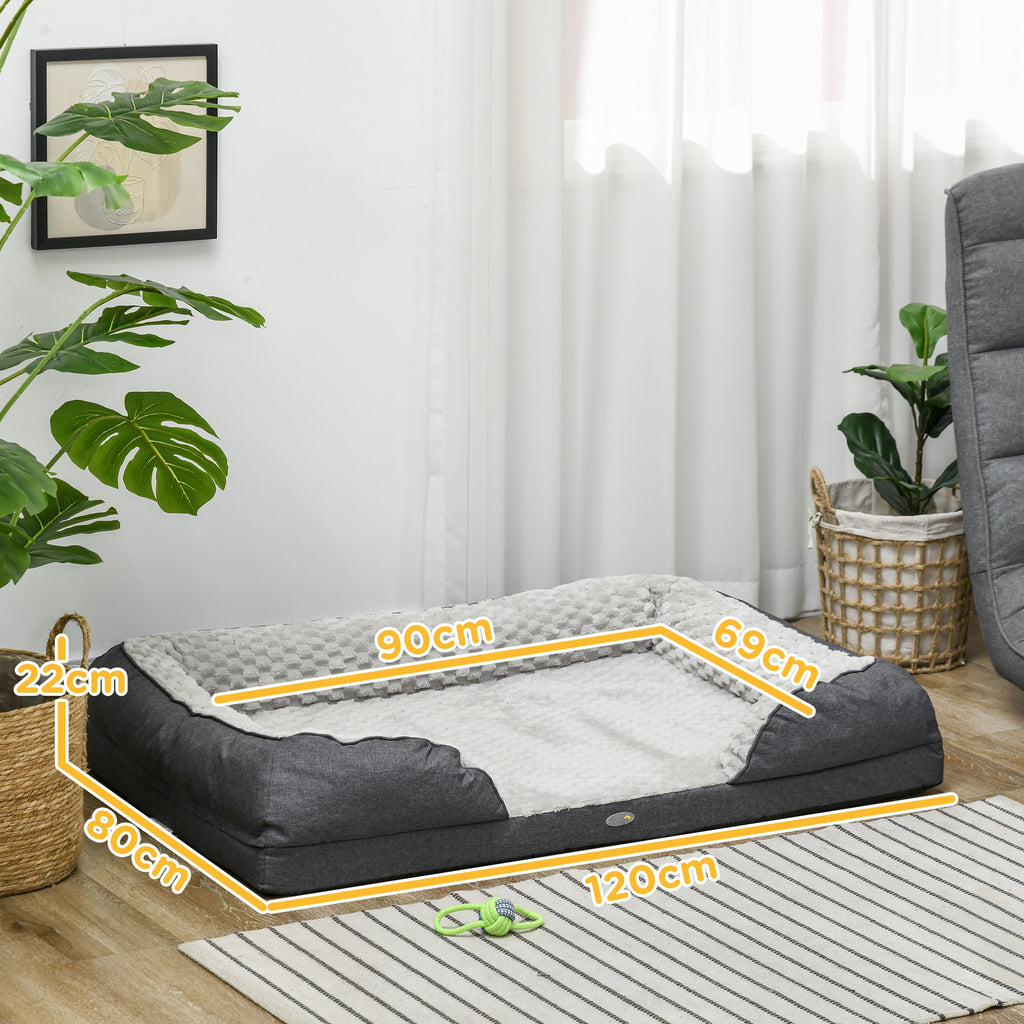 PawHut Calming Dog Bed Pet Mattress W Removable Cover, Anti-Slip Bottom, For Large Dogs, 120L X 80W X 22Hcm - Charcoal Grey