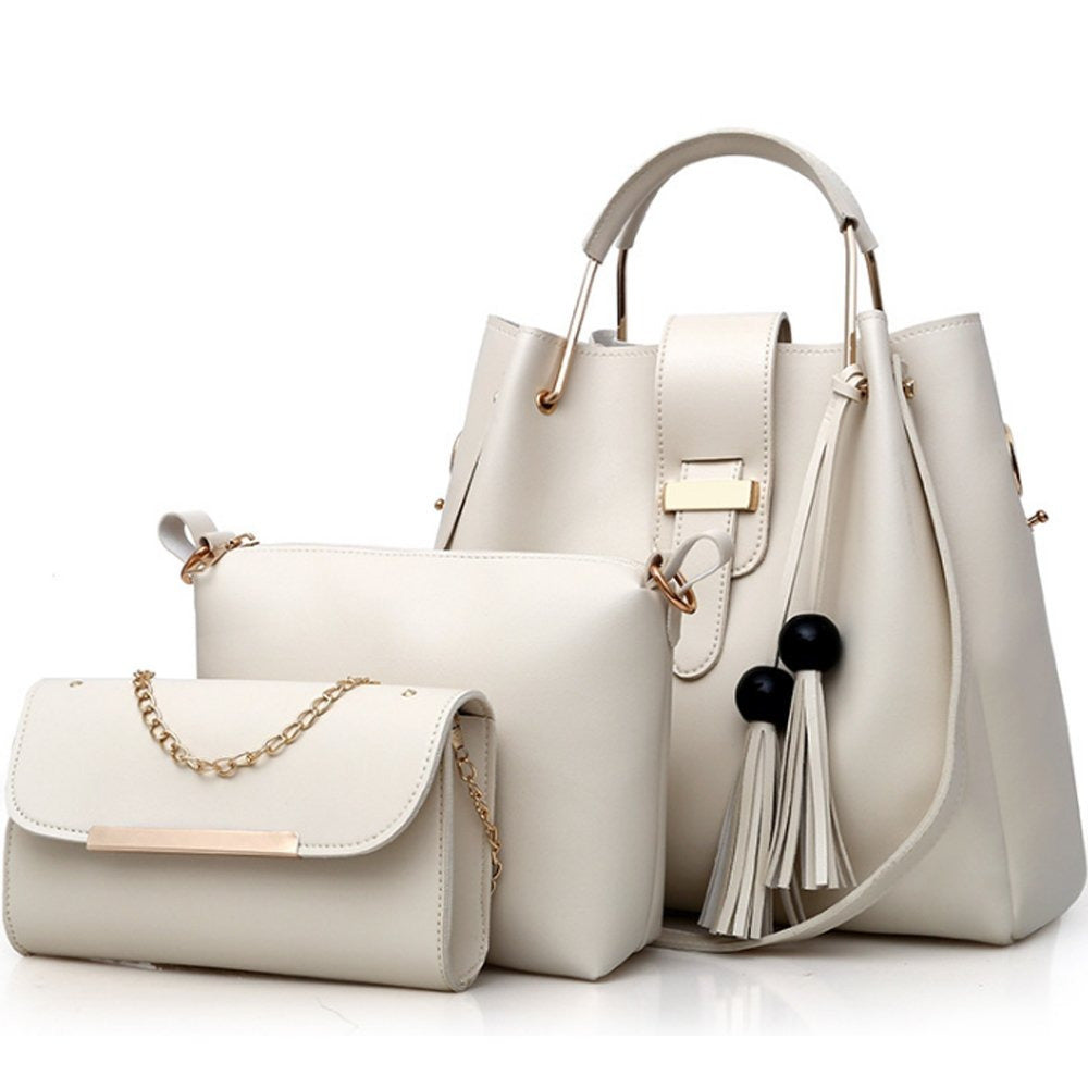 Womens Purse And Handbag 3Pcs Bag Set Tassel Tote Clutch Satchel