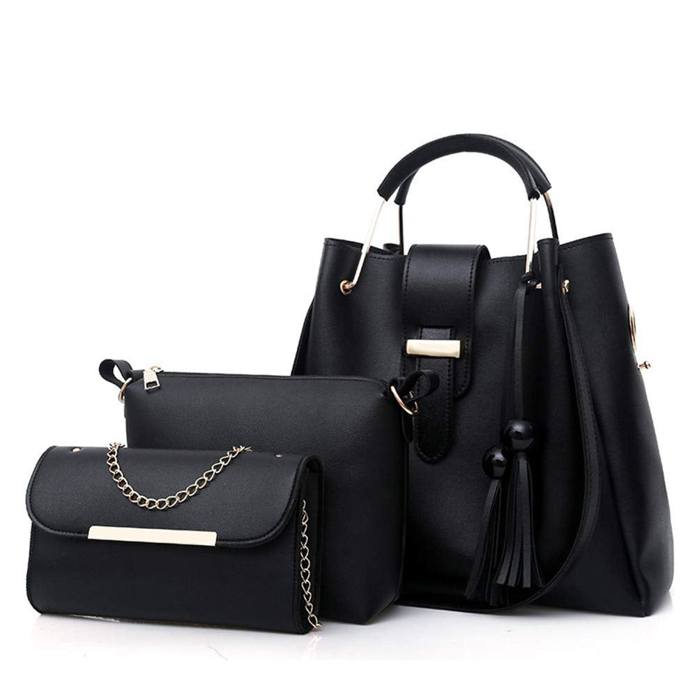 Womens Purse And Handbag 3Pcs Bag Set Tassel Tote Clutch Satchel