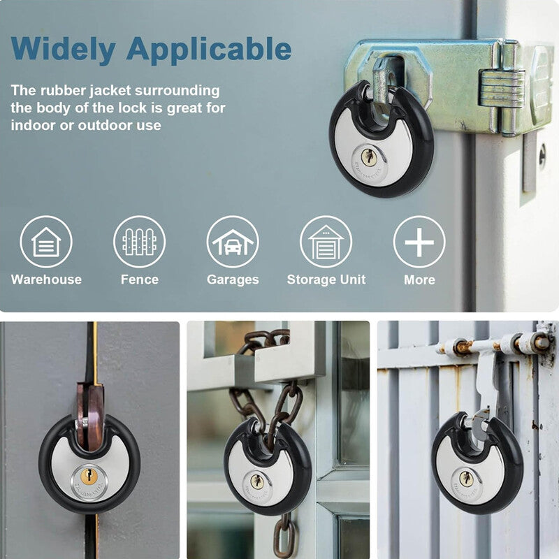 70 Mm Stainless Steel Heavy Duty Round Disc Padlock Secure Door Lock With Keys
