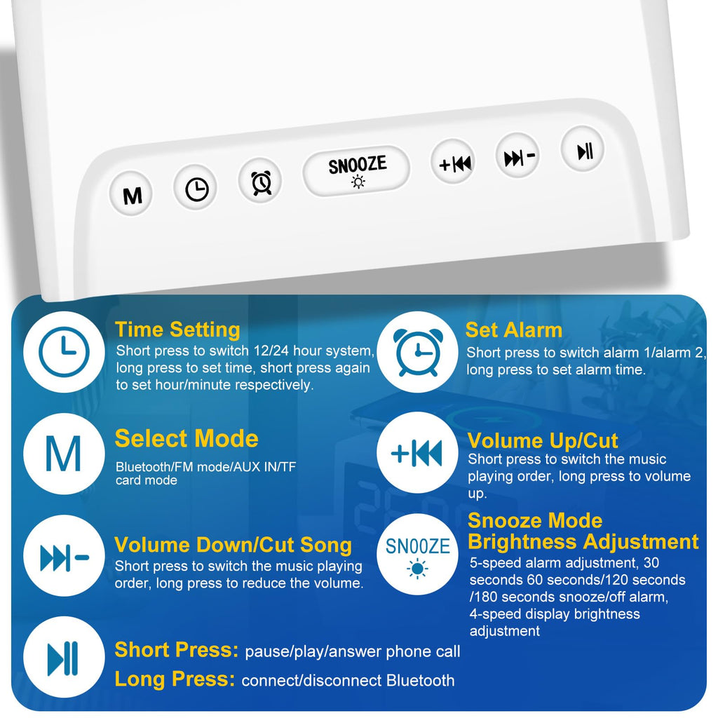 Alarm Clocks Bedside, Digital Alarm Clock Radio With Bluetooth Speaker,