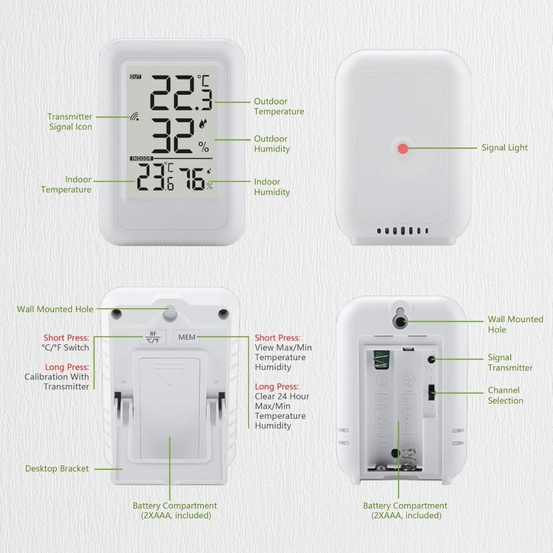 Hygrometer , LCD Screen Temperature Humidity Monitor Meter