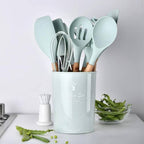Kitchen Utensil Set 12 PCS Silicone Cooking Tools With Wooden Handle