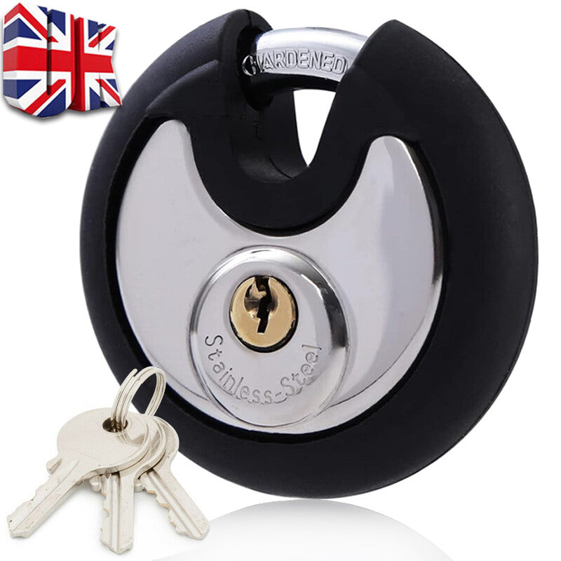 70 Mm Stainless Steel Heavy Duty Round Disc Padlock Secure Door Lock With Keys