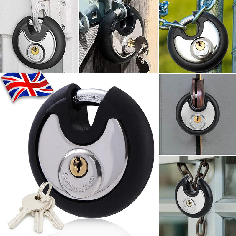 70 Mm Stainless Steel Heavy Duty Round Disc Padlock Secure Door Lock With Keys