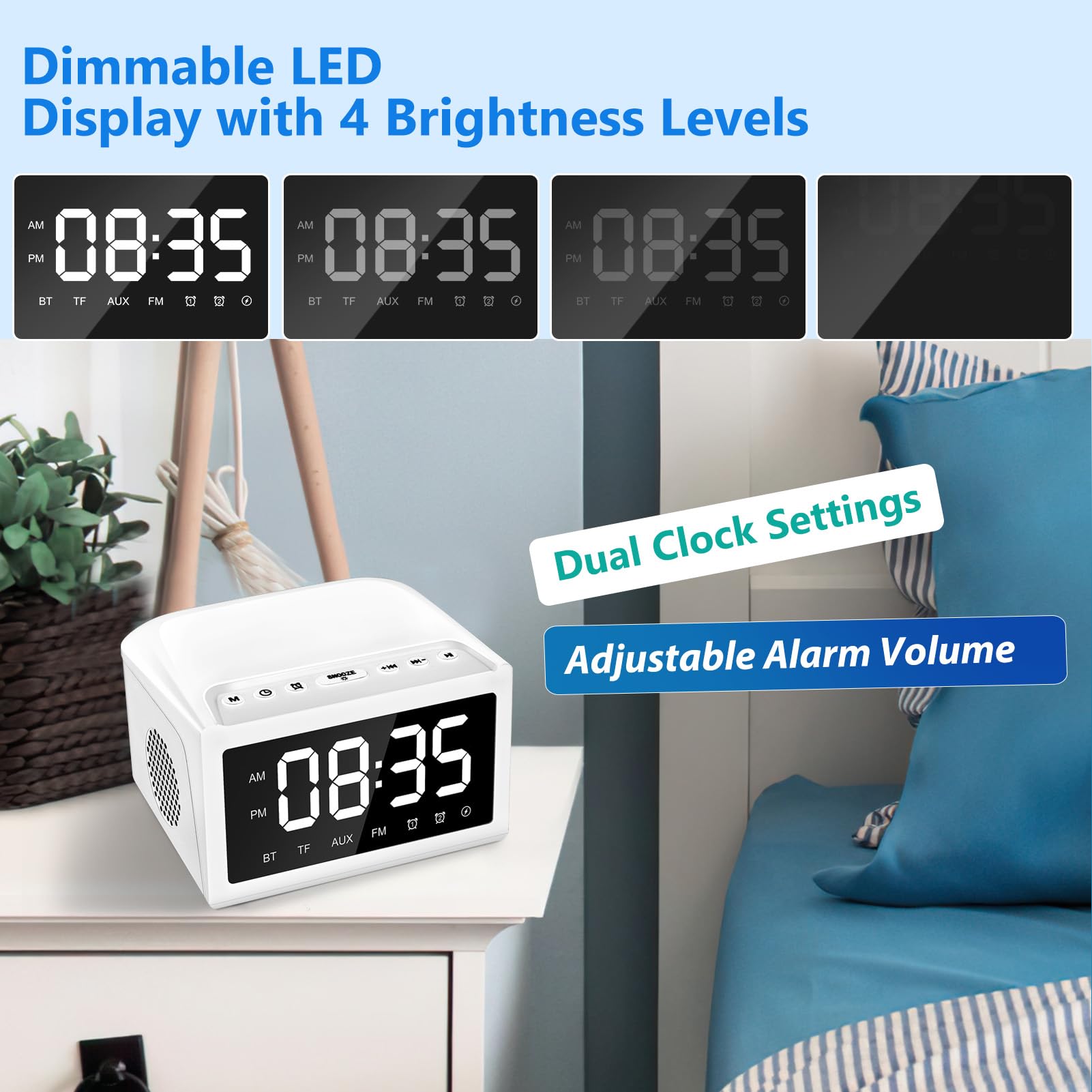 Alarm Clocks Bedside, Digital Alarm Clock Radio With Bluetooth Speaker,