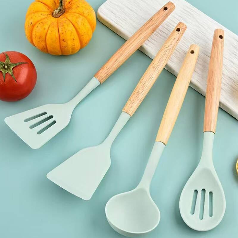 Kitchen Utensil Set 12 PCS Silicone Cooking Tools With Wooden Handle