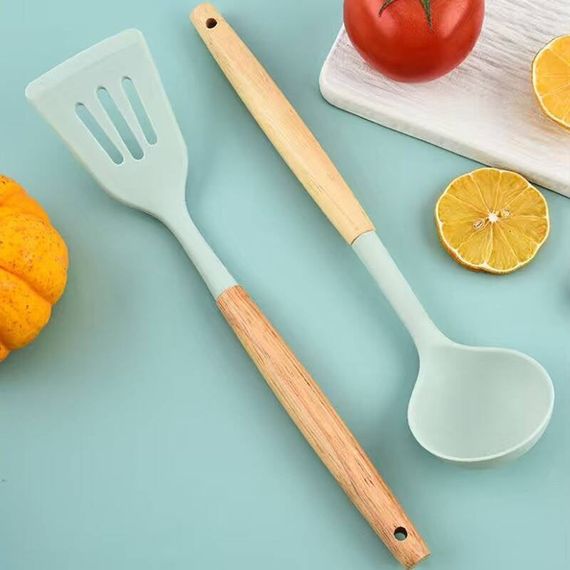 Kitchen Utensil Set 12 PCS Silicone Cooking Tools With Wooden Handle