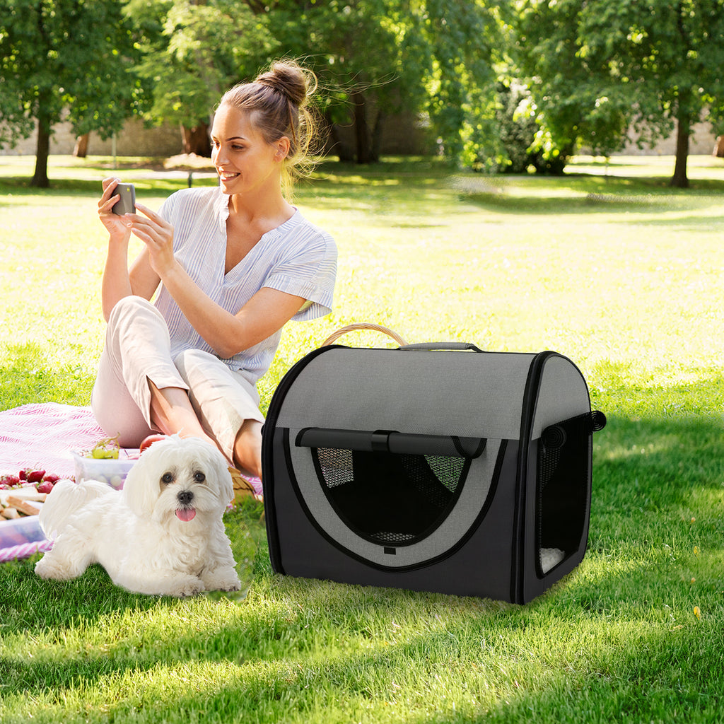 Pawhut Folding Fabric Soft Pet Crate, 46Lx36Wx41H Cm - Black