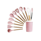 Kitchen Utensil Set 12 PCS Silicone Cooking Tools With Wooden Handle