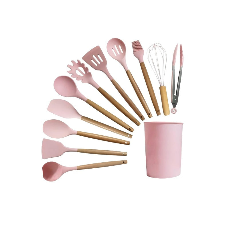 Kitchen Utensil Set 12 PCS Silicone Cooking Tools With Wooden Handle