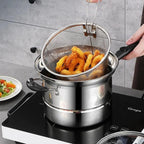 4pc Non Stick Chip Pan Deep Fat Fryer Cooking Noodle Soup Pot Frying Basket&Lid