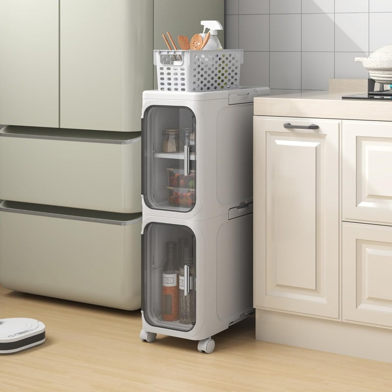 2 Tiers Slim Narrow Storage Cabinet Drawer Bathroom Bedroom