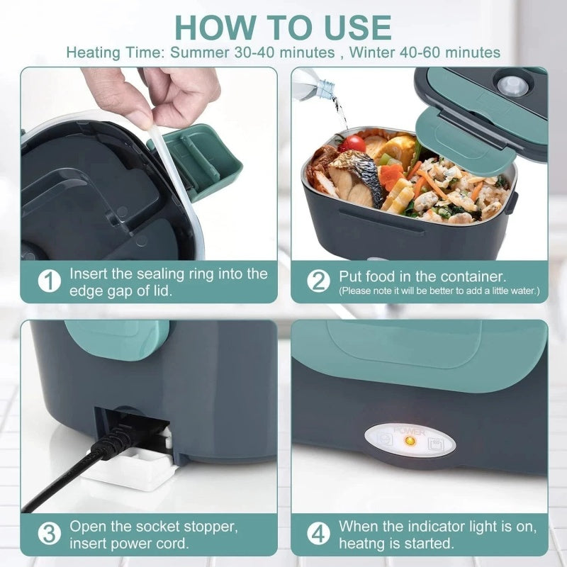 Electric Heated Lunch Box Portable Food Warmer Lunch Bento Box 12V 24V UK Plug
