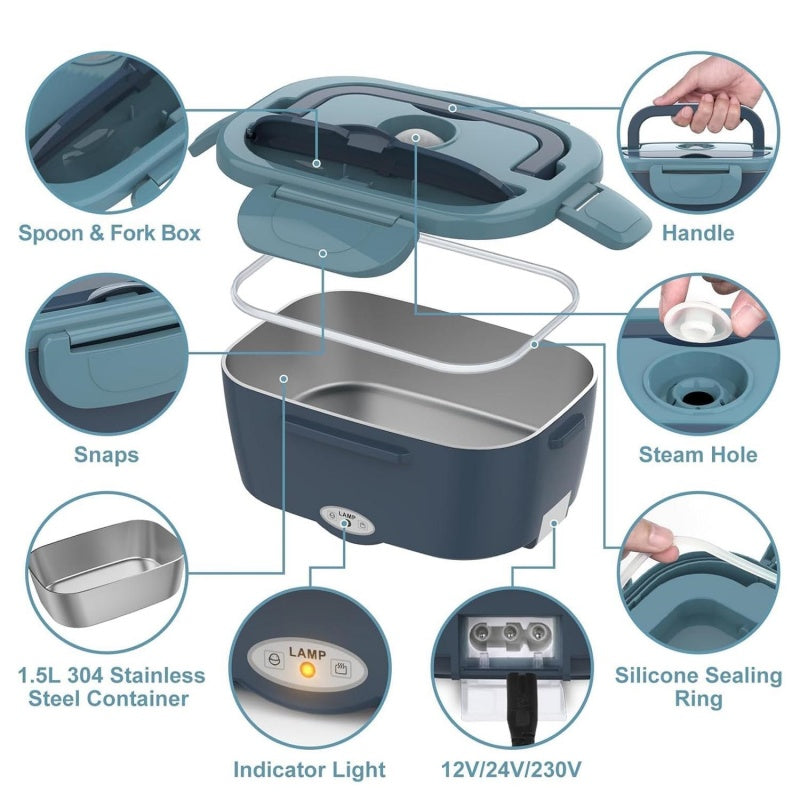 Electric Heated Lunch Box Portable Food Warmer Lunch Bento Box 12V 24V UK Plug
